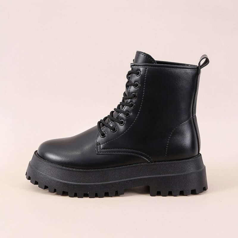 

Lace Up Front Combat Boots, Black