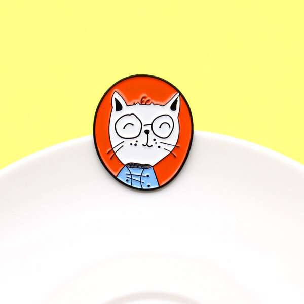 

Kids Cat Design Brooch, White