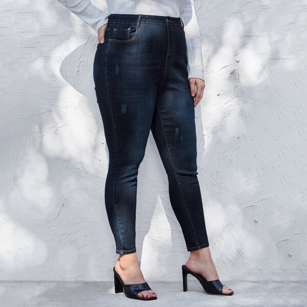 

Plus High Waist Non-Stretch Skinny Crop Jeans, Dark wash