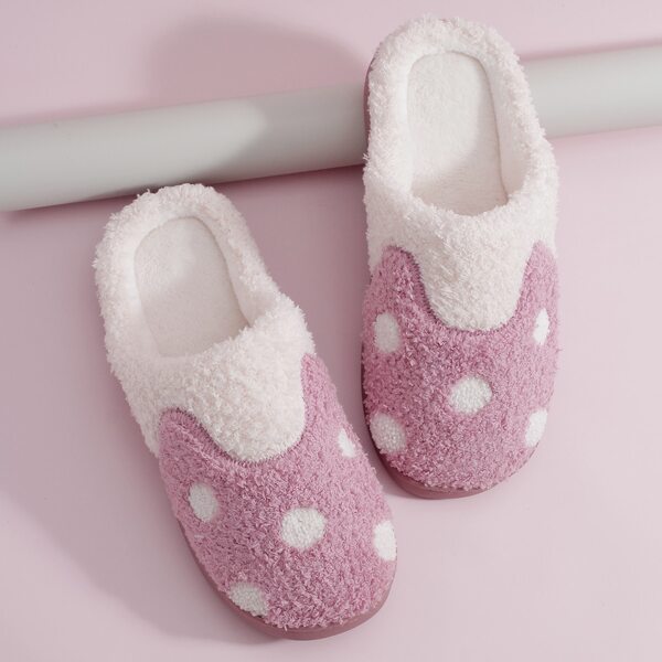 

Polka Dot Two Tone Bedroom Slippers, Pink