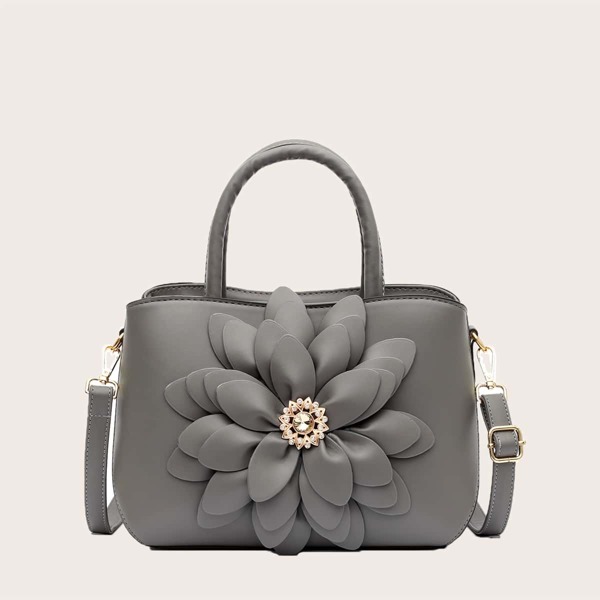 

Flower Decor Tote Bag, Grey