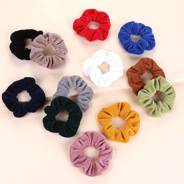

12pcs Simple Plain Scrunchie, Multicolor