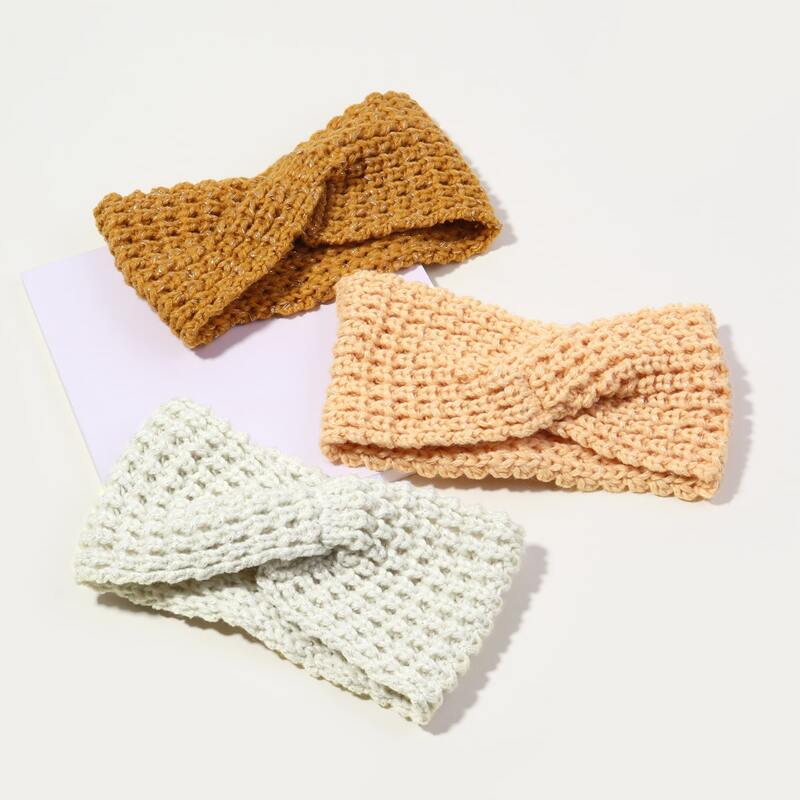 

3pcs Plain Knit Headband, Multicolor