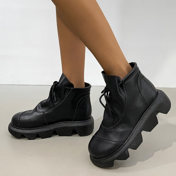 

Drawstring Decor Ankle Boots, Black