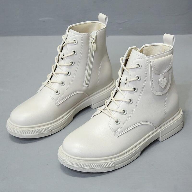 

Side Pocket Lace-up Combat Boots, Beige