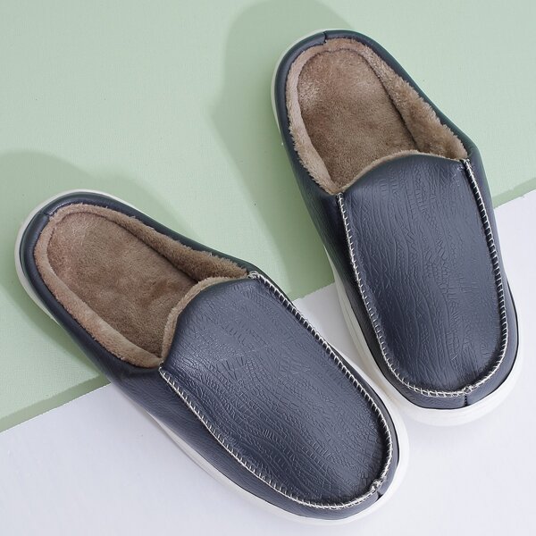 

Men Round Toe Warm Slippers, Navy blue