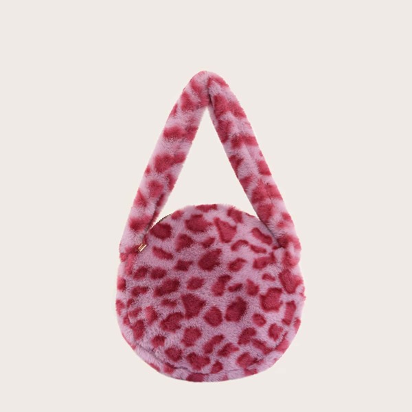 

Leopard Pattern Fluffy Circle Bag, Pink