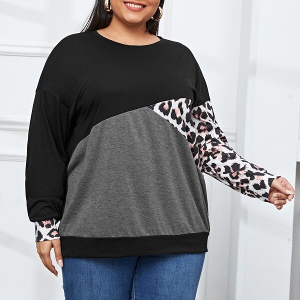 

Plus Drop Shoulder Cut And Sew Sweatshirt, Multicolor