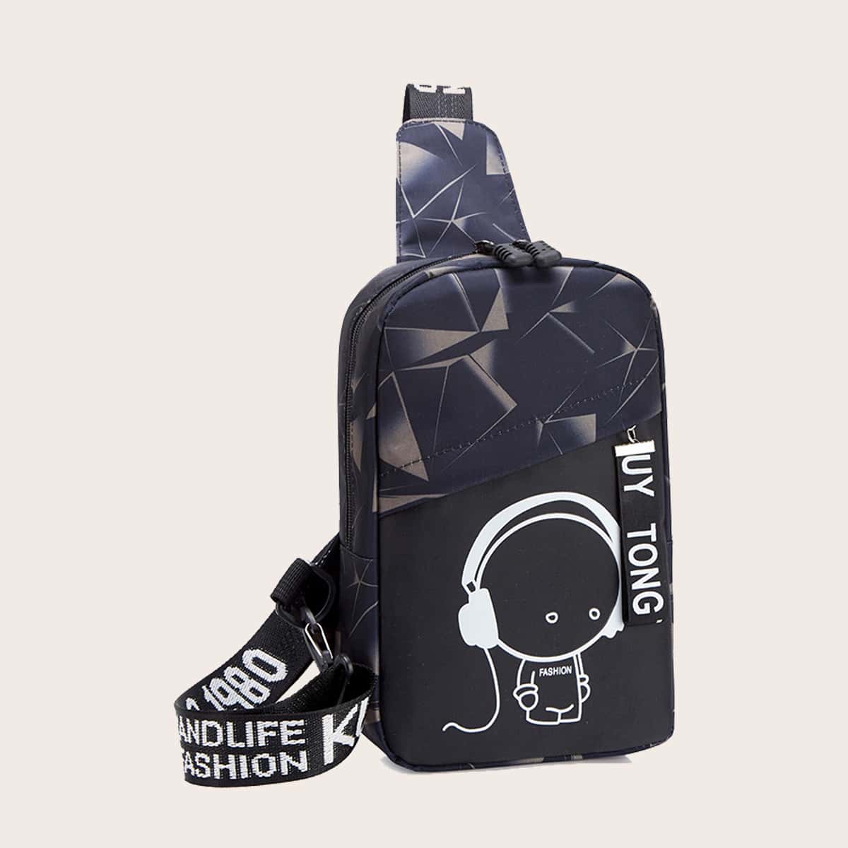 

Guys Cartoon Graphic Zip Front Sling Bag, Multicolor