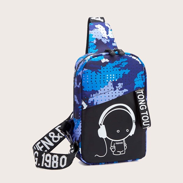 

Men Cartoon Graphic Zip Front Sling Bag, Multicolor