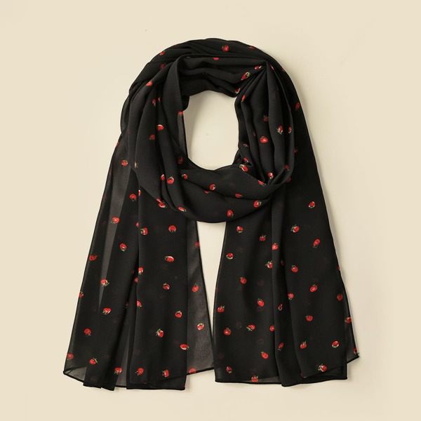 

Strawberry Pattern Scarf, Black