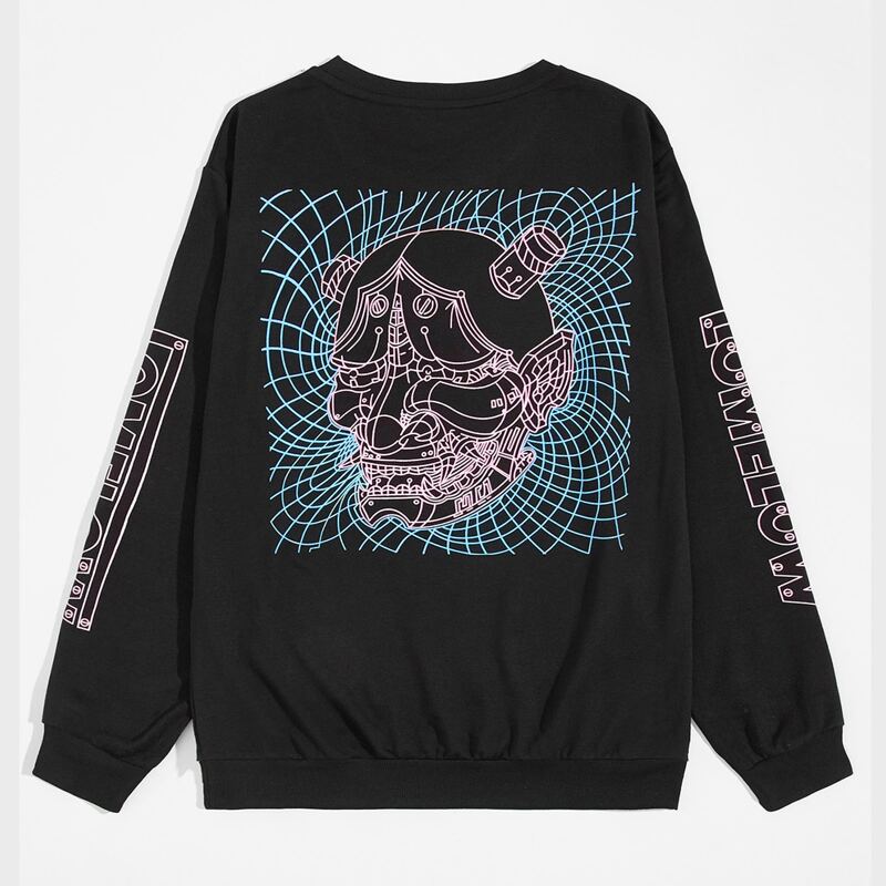 

Guys Chinese Letter And Skull Print Sweatshirt, Black