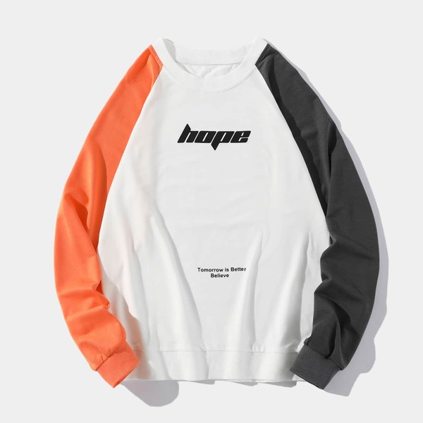 

Men Colorblock Slogan Graphic Sweatshirt, White
