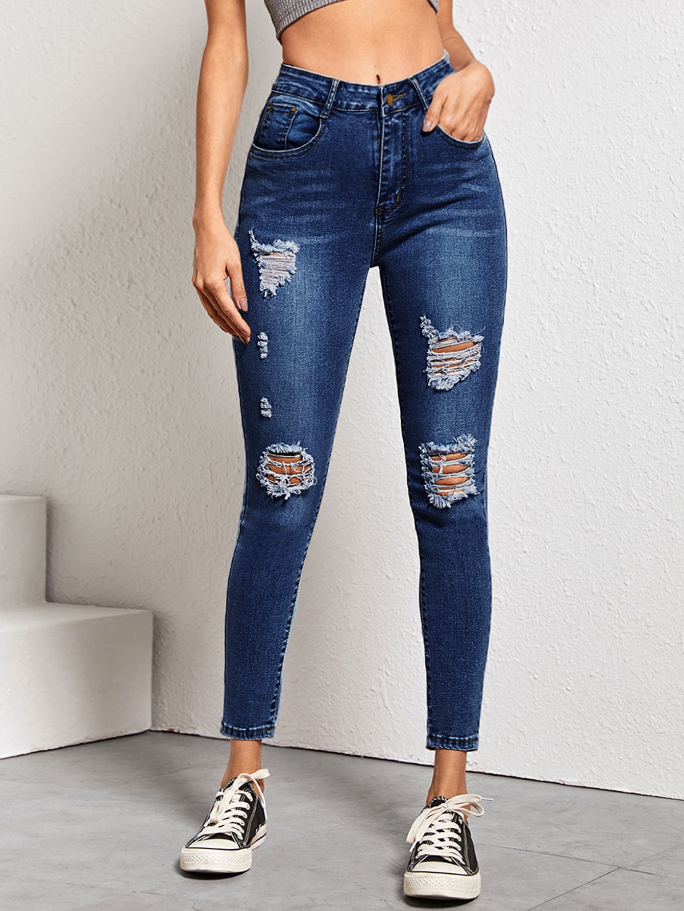 High Waist High Stretch Slant Pocket Skinny Jeans thumbnail