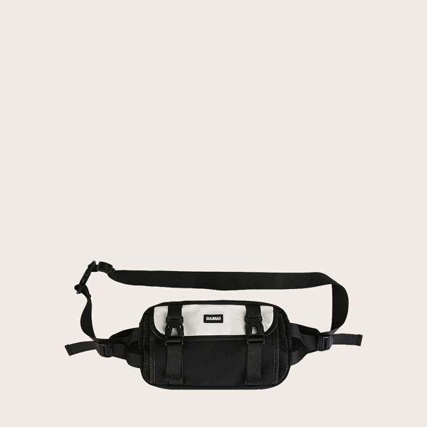 

Men Double Release Buckle Decor Fanny Pack, Black