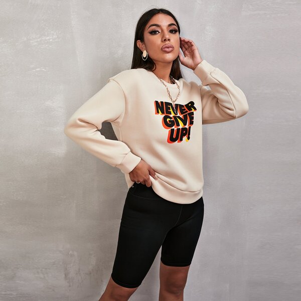 

Slogan Graphic Drop Shoulder Sweatshirt, Beige