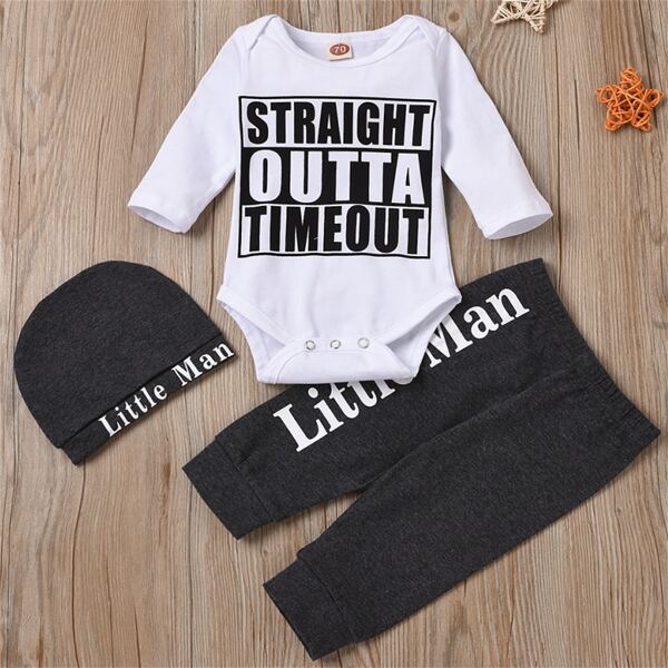 

Baby Boy 3pcs Slogan Graphic Bodysuit & Sweatpants & Hat, Multicolor
