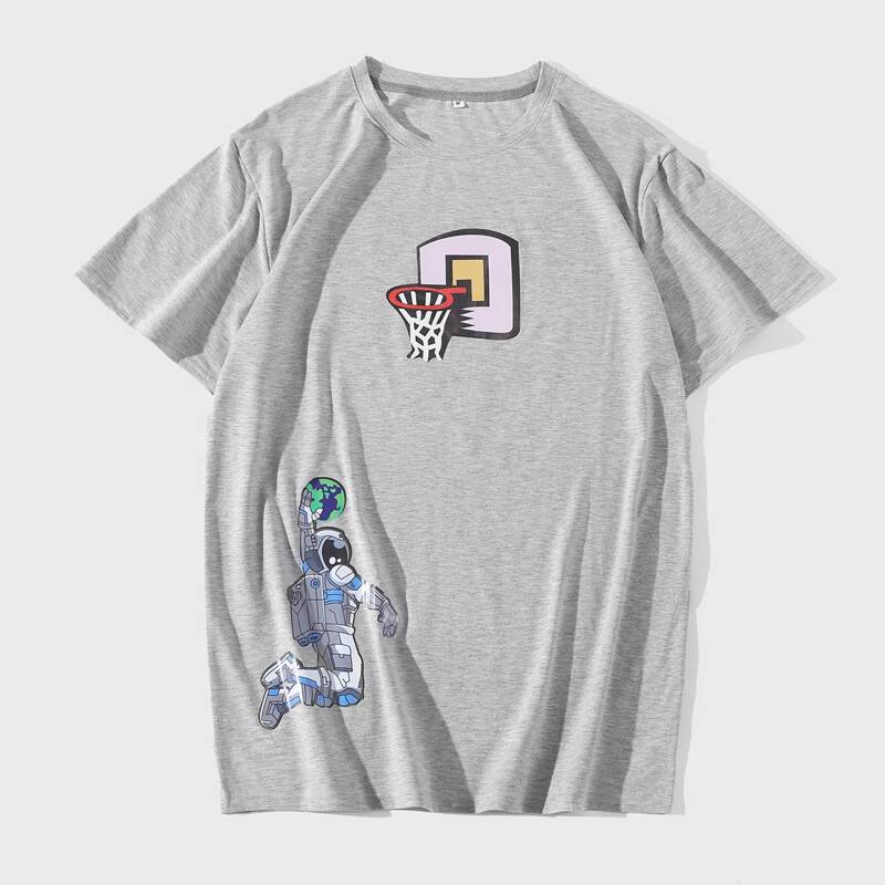 

Men Cartoon Graphic Short Sleeve Tee, Light grey