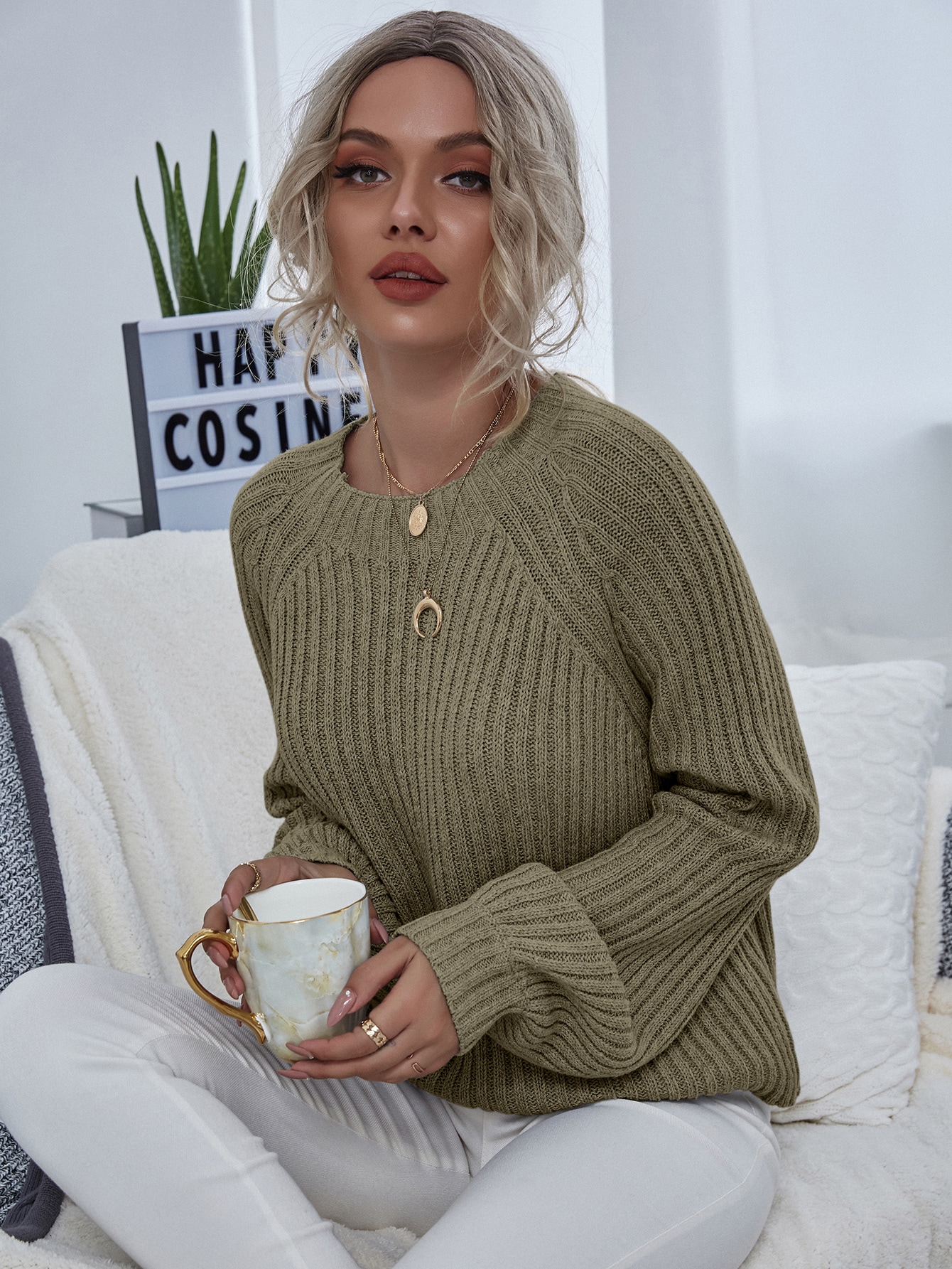 Solid Raglan Sleeve Sweater thumbnail