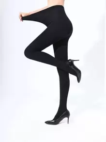 1pair 1200D Plush Lined Black Snag Tights - Black - View 1