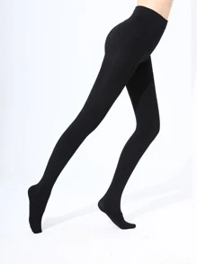 1pair 1200D Plush Lined Black Snag Tights - Black - View 3