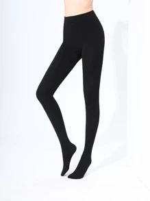 1pair 1200D Plush Lined Black Snag Tights - Black - View 4