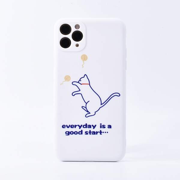 

Cat & Slogan Graphic iPhone Case, White