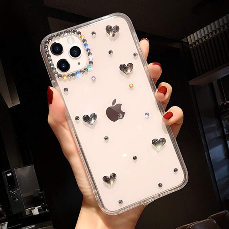 

Rhinestone Heart Decor Clear iPhone Case