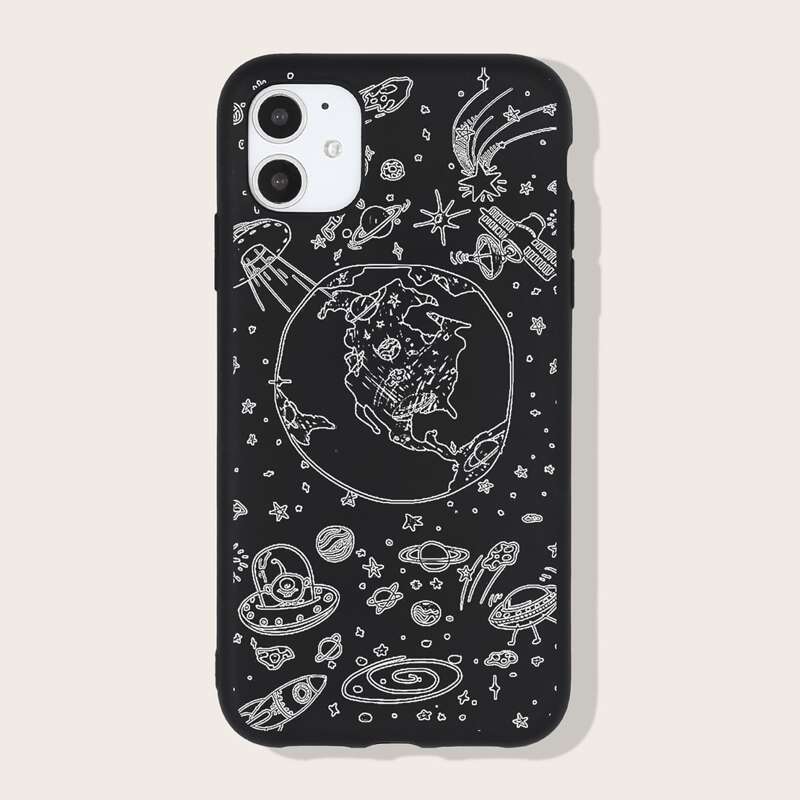 

Cartoon Space Print iPhone Case, Black