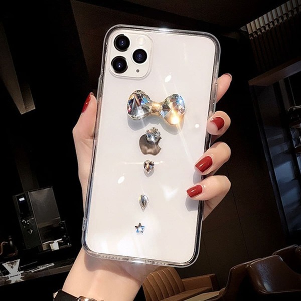 

Прозрачный чехол для iPhone с бантом и стразами