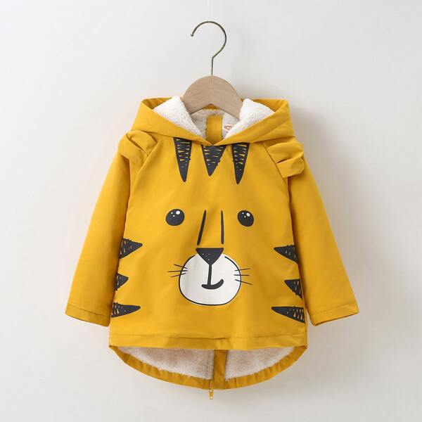 

Toddler Boys 3D Ear Design Sherpa Lined Zip Back Jacket, Mustard yellow