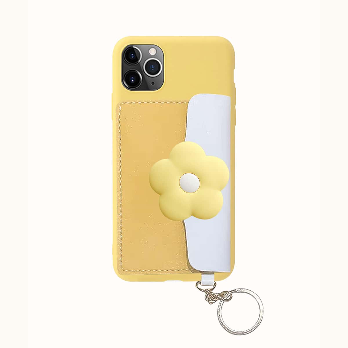 

Flower Decor Wallet Phone Case, Yellow