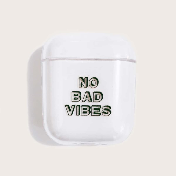 

Прозрачный чехол для Airpods с текстовым принтом
