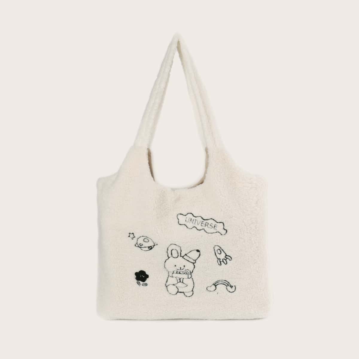 

Cartoon Graphic Fluffy Shopper Bag, White