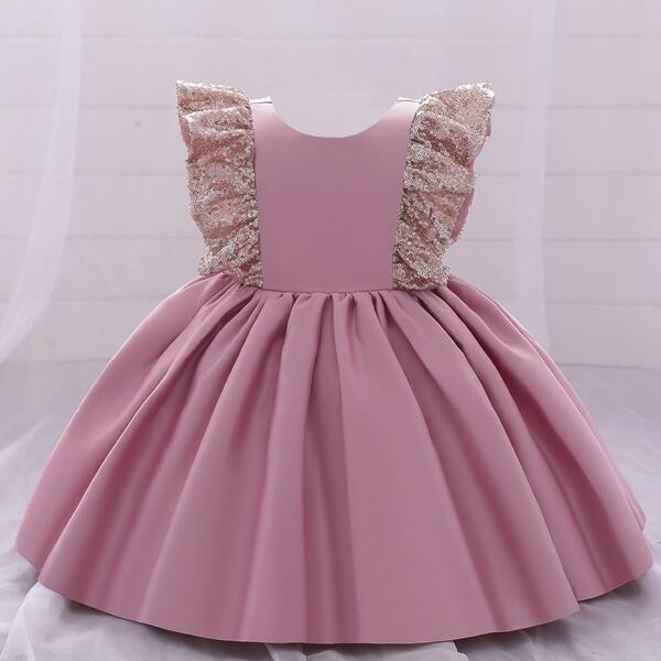 

Toddler Girls Sequin Panel Bow Gown Dress, Dusty pink