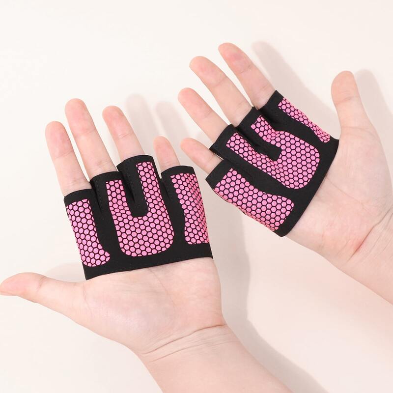 

1pair Colorblock Fingerless Gloves, Hot pink