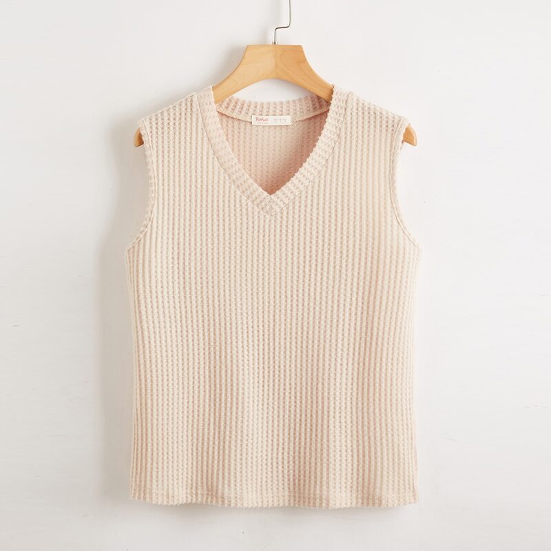 

Waffle Knit Sweater Vest, Apricot
