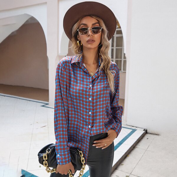 

Allover Print Button Up Blouse, Multicolor