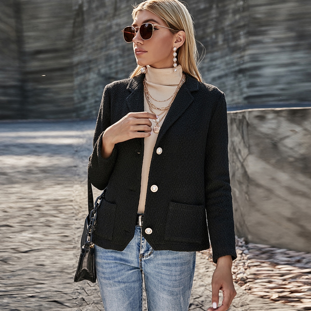 Image of Button Through Tweed Jacket