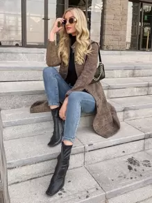 SHEIN BIZwear Plaid Button Up Stand Collar Belted Overcoat Workwear - Multicolor - View 4