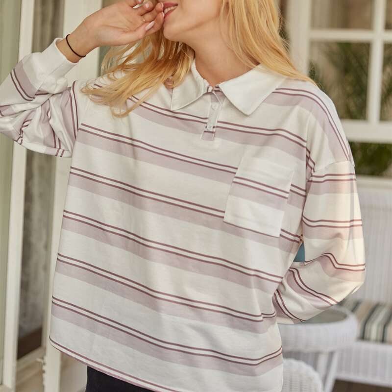 

Polo Neck Striped Oversized Sweatshirt, Multicolor