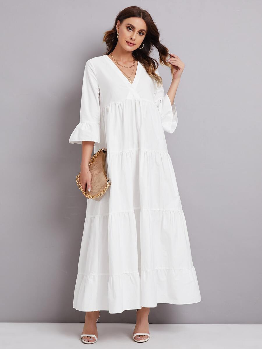 SHEIN Quần áo Arabian Xù màu trơn Thanh lịch - trắng - Xem 1