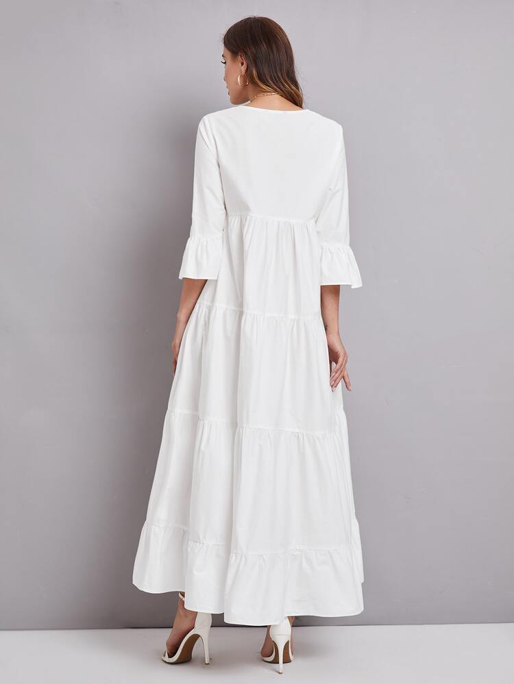 SHEIN Flounce Sleeve Ruffle Hem Smock Dress - White - View 2