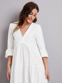 SHEIN Flounce Sleeve Ruffle Hem Smock Dress - White - View 4