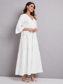 SHEIN Flounce Sleeve Ruffle Hem Smock Dress - White - View 5