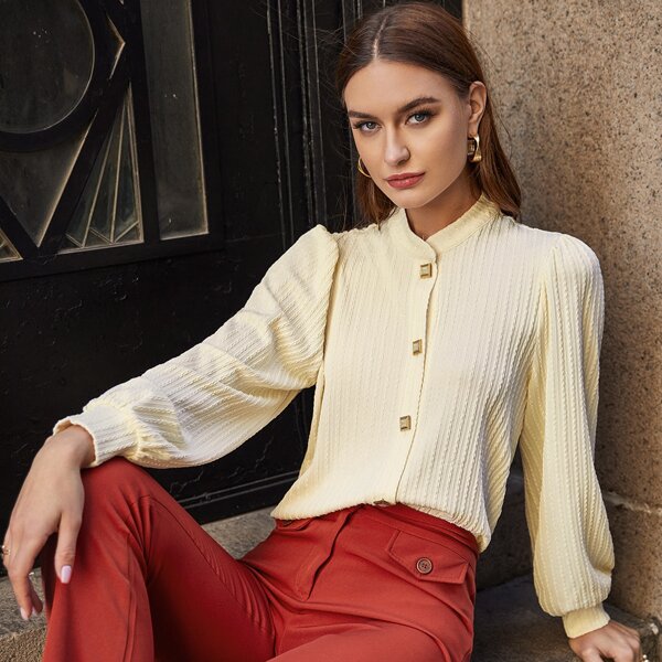 

Solid Button Front Top, Yellow pastel