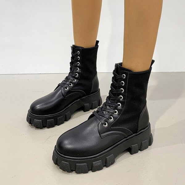 

Lace-up Front Combat Boots, Black