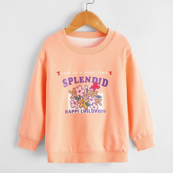 

Toddler Girls Slogan And Floral Print Sweatshirt, Coral orange