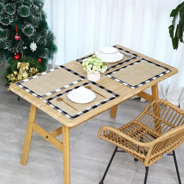 

1pc Gingham Pattern Placemat, Black and white