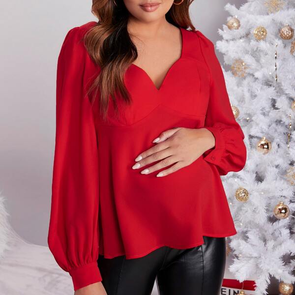 

Maternity Bishop Sleeve Top, Red